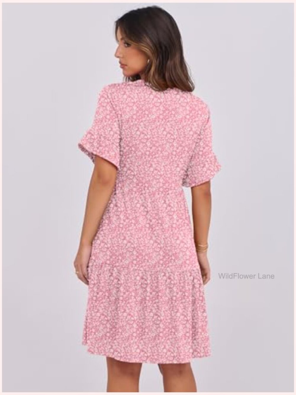 V-Neck Ruffle Sleeve Tiered Mini Dress with Pockets - Picture 5 of 7